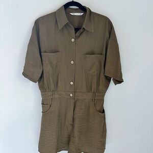 Zara Olive Green Button-Up Romper